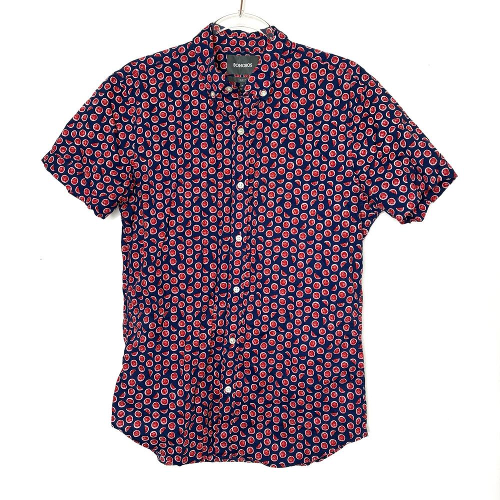 Bonobos Slim Fit Watermelon Blue Short Sleeve Button Up Cotton Shirt Mens Medium